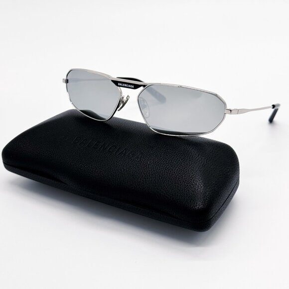 NEW BALENCIAGA BB0245S 002 SILVER UNISEX SUNGLASSES METAL EYEWEAR - Picture 2 of 8